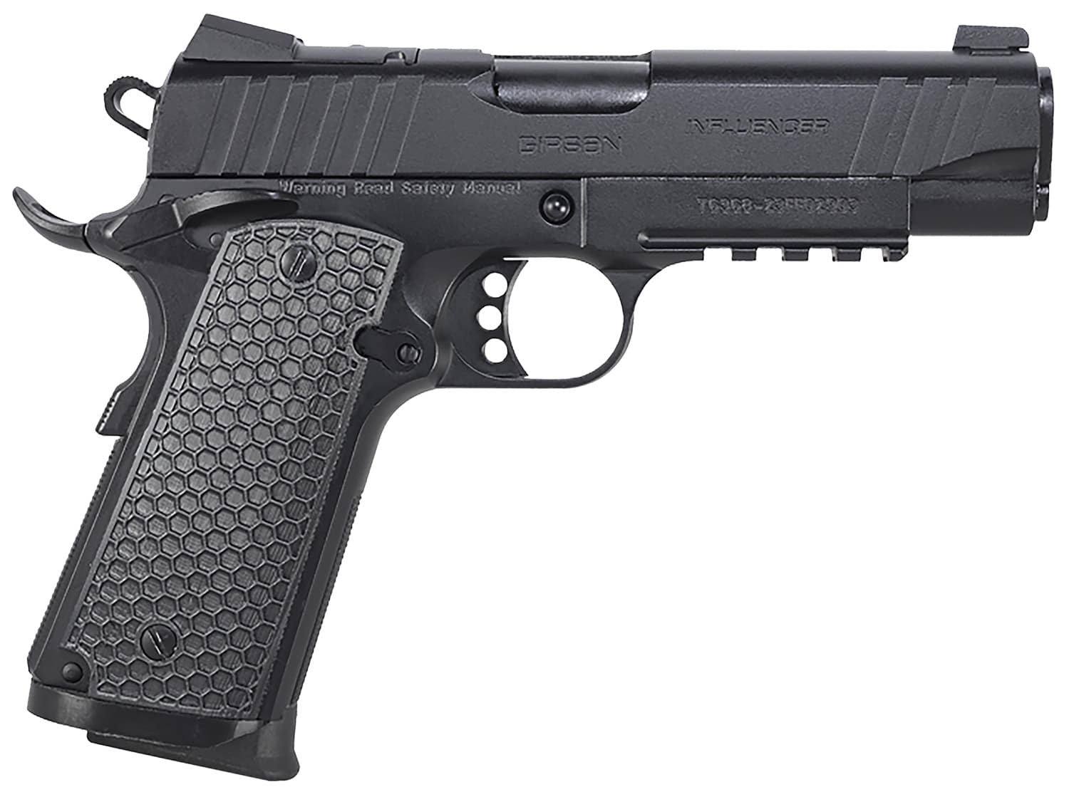 Girsan 391045 MC1911 C Influencer Compact 10mm Auto 9+1 4.40" Blued Steel Barrel, Black Cerakote Optic Ready/Serrated Steel Slide & Frame w/Picatinny Rail & Beavertail, Black Polymer Grip