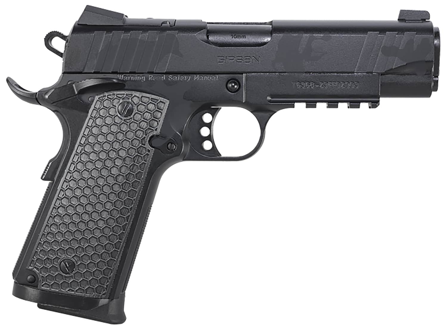 Girsan 391154 MC1911 C Influencer Compact 45 ACP 8+1 4.40" Black Steel Barrel, Black Camo Optic Ready/Serrated Steel Slide & Frame w/Picatinny Rail & Beavertail, Black Polymer Grip