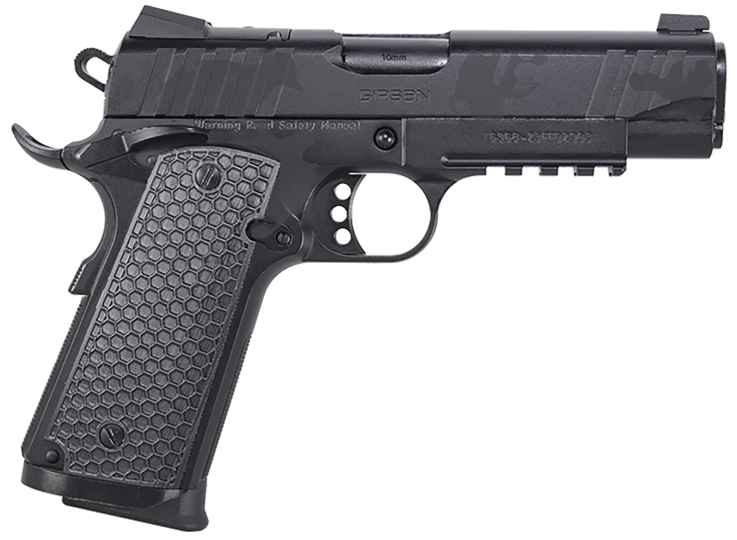 Girsan 391155 MC1911 C Influencer Compact 10mm Auto 9+1 4.40" Black Steel Barrel, Black Camo Optic Ready/Serrated Steel Slide & Frame w/Picatinny Rail & Beavertail, Black Polymer Grip