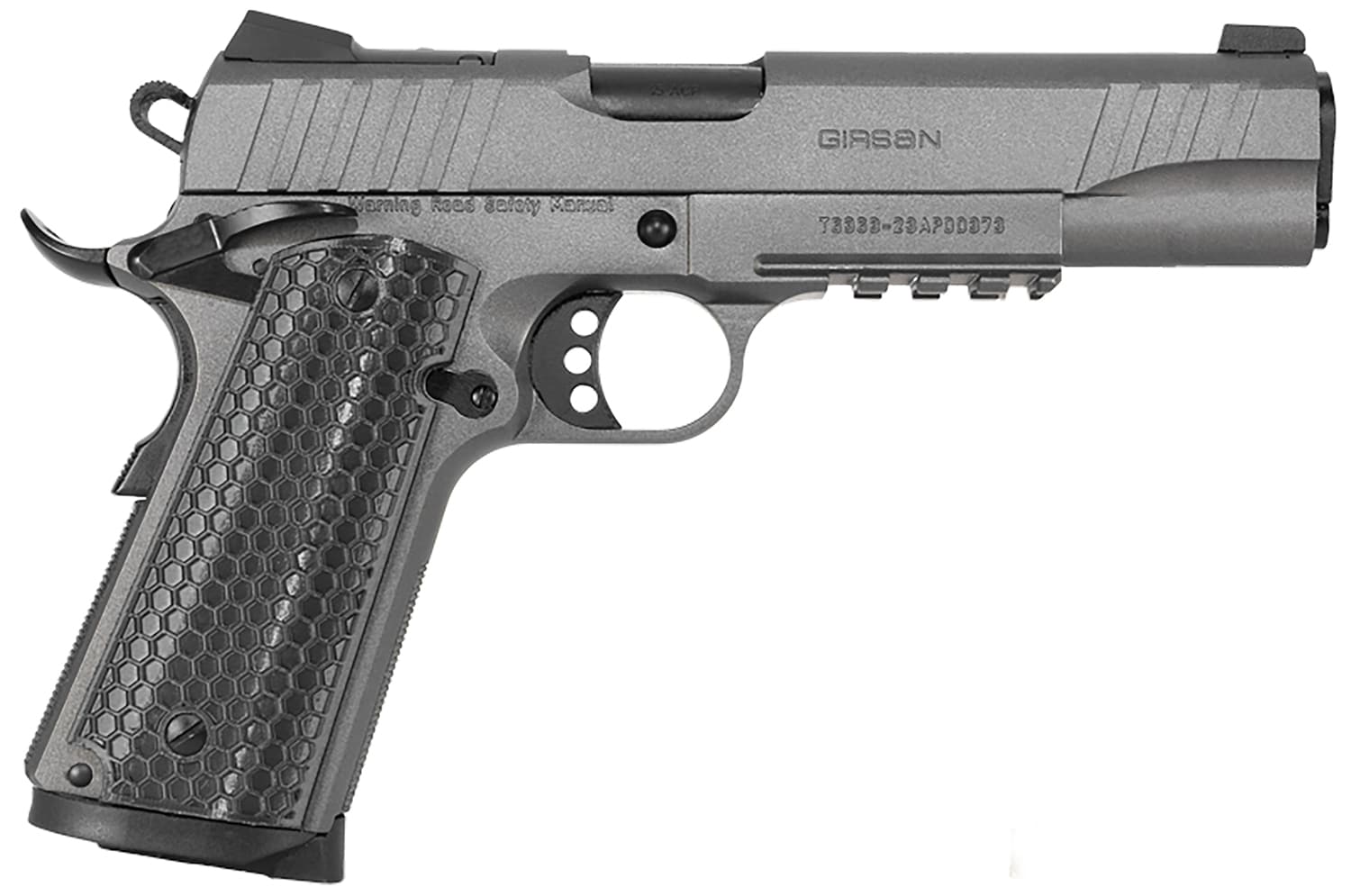 Girsan 391149 MC1911 S Influencer Full Size 38 Super 9+1 5" Black Steel Barrel, Tungsten Gray Cerakote Optic Ready/Serrated Steel Slide & Frame w/Picatinny Rail & Beavertail, Gray Polymer Grip