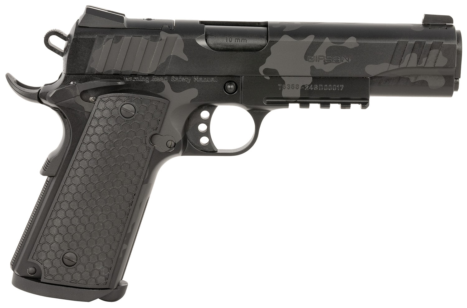 Girsan 391158 MC1911 S Influencer Full Size 10mm Auto 9+1 5" Black Steel Barrel, Black Camo Optic Ready/Serrated Steel Slide & Frame w/Picatinny Rail & Beavertail, Black Polymer Grip