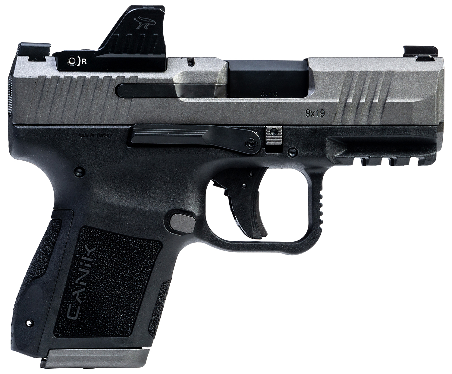 Canik Mete MC9 Sports South Exclusive 9mm Luger 15+1/12+1 3.18" Black Tenifer Cerakote Optic Ready/Serrated Steel Slide, Tungsten Cerakote Polymer Frame w/Picatinny Rail, MeCanik M01 Red Dot