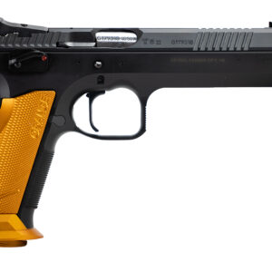 CZ-USA 91265 TS2 40 S&W 17+1 5.20" Black Bull Barrel, Black Slide, Black Polycoat Frame, Orange Checkered Aluminum Grip