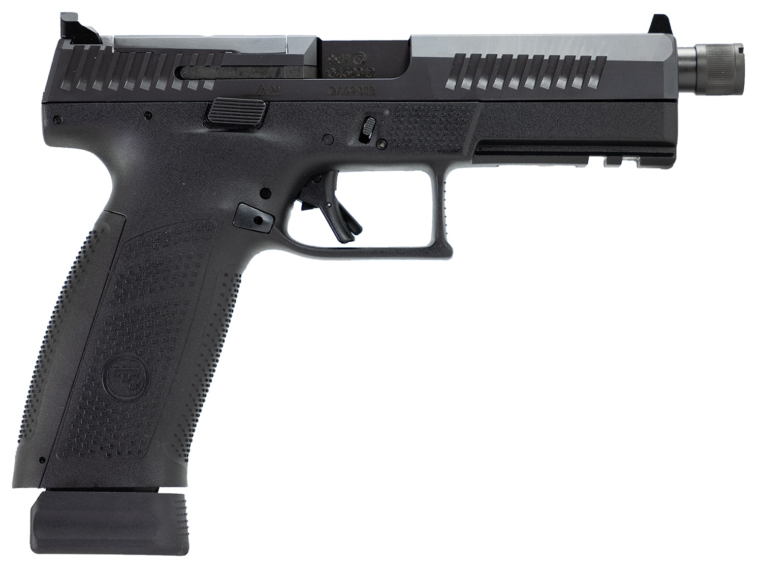 CZ-USA 91556 P-10 F 9mm Luger 21+1 5.10" Black Steel Threaded Barrel, Black Nitride Optic Ready/Serrated Steel Slide, Black Polymer Frame w/Picatinny Rail, Ambidextrous