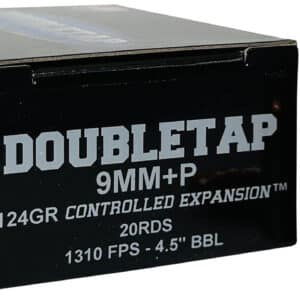 DoubleTap Ammunition 9MM124HP20   9mm+P 124gr Controlled Expansion JHP 20 Per Box/50 Case