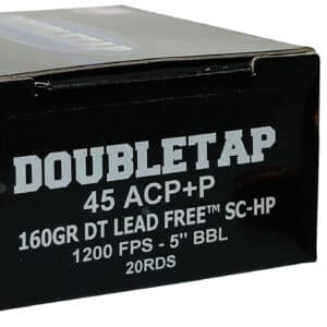 DoubleTap Ammunition 45A160XM   45ACP 160gr Lead Free Hollow Point 20 Per Box/50 Case