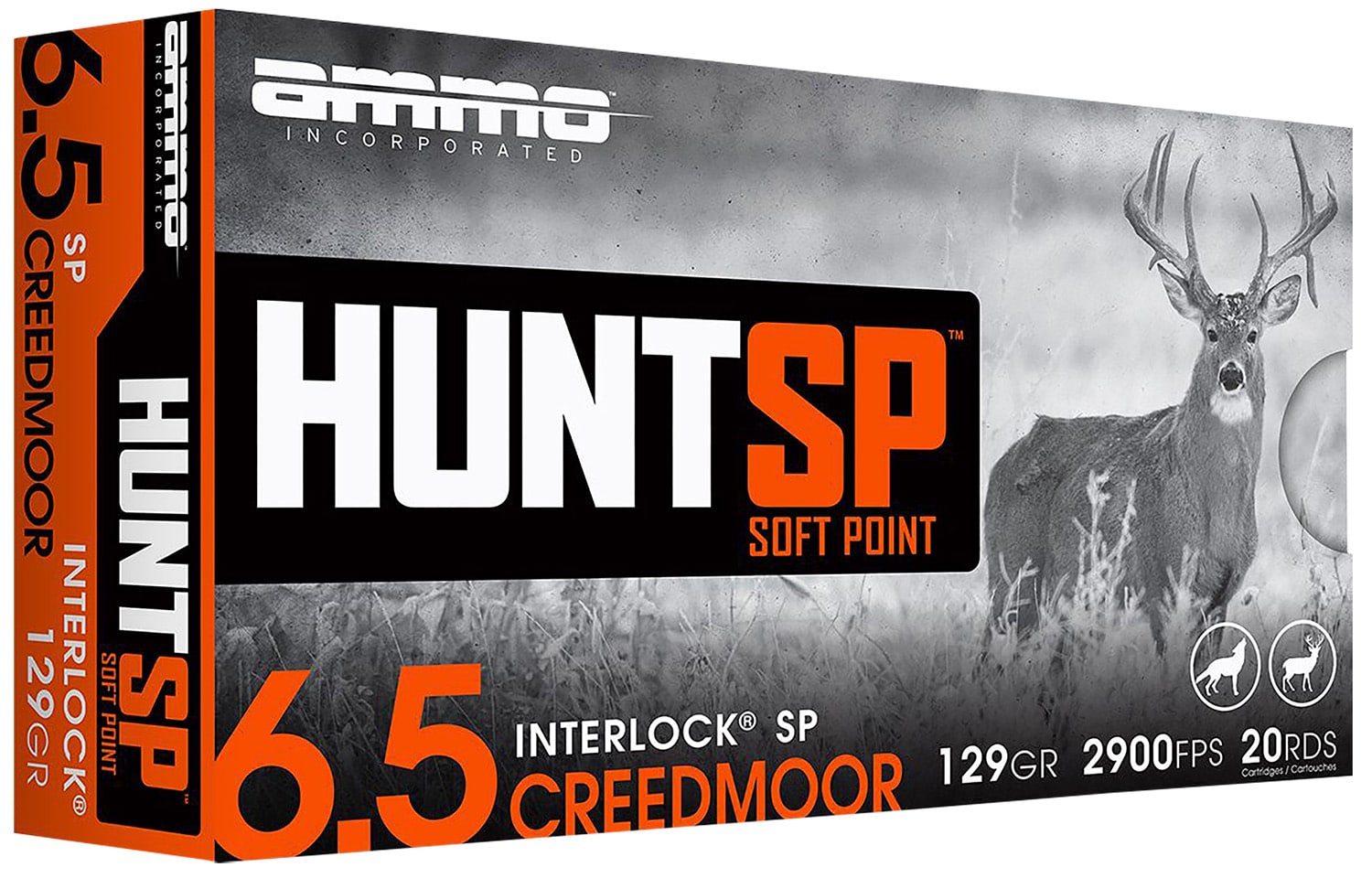 Ammo Inc 65CM129SPA20 Hunt 6.5Creedmoor 129gr Soft Point 20 Per Box/10 Case