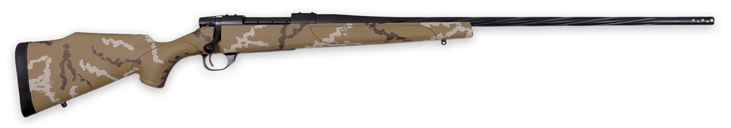 Weatherby VHH7MMPR6B Vanguard Outfitter Full Size 7mm PRC 3+1 26" Black Cerakote #2 Fluted/Threaded Barrel & Drilled & Tapped Steel Receiver, Tan w/Brown & White Sponge Monte Carlo Synthetic Stock