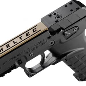Kel-Tec P17BBLKORTANS P17 Sports South Exclusive 22 LR 16+1 3.80" Black Steel Barrel, Tan Optic Ready/Serrated Slide, Black Polymer Frame w/Picatinny Rail, Textured Grip