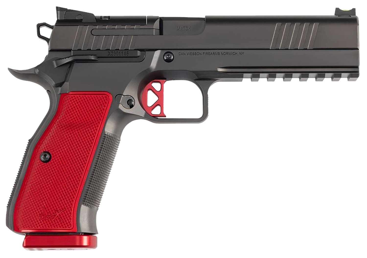 Dan Wesson 92013 DWX 9mm Luger 10+1 4.95" Black Match Grade Barrel, Black DLC Optics Ready Serrated Steel Slide, Black Aluminum Frame w/Beavertail & Picatinny Rail, Red Textured Aluminum Grip