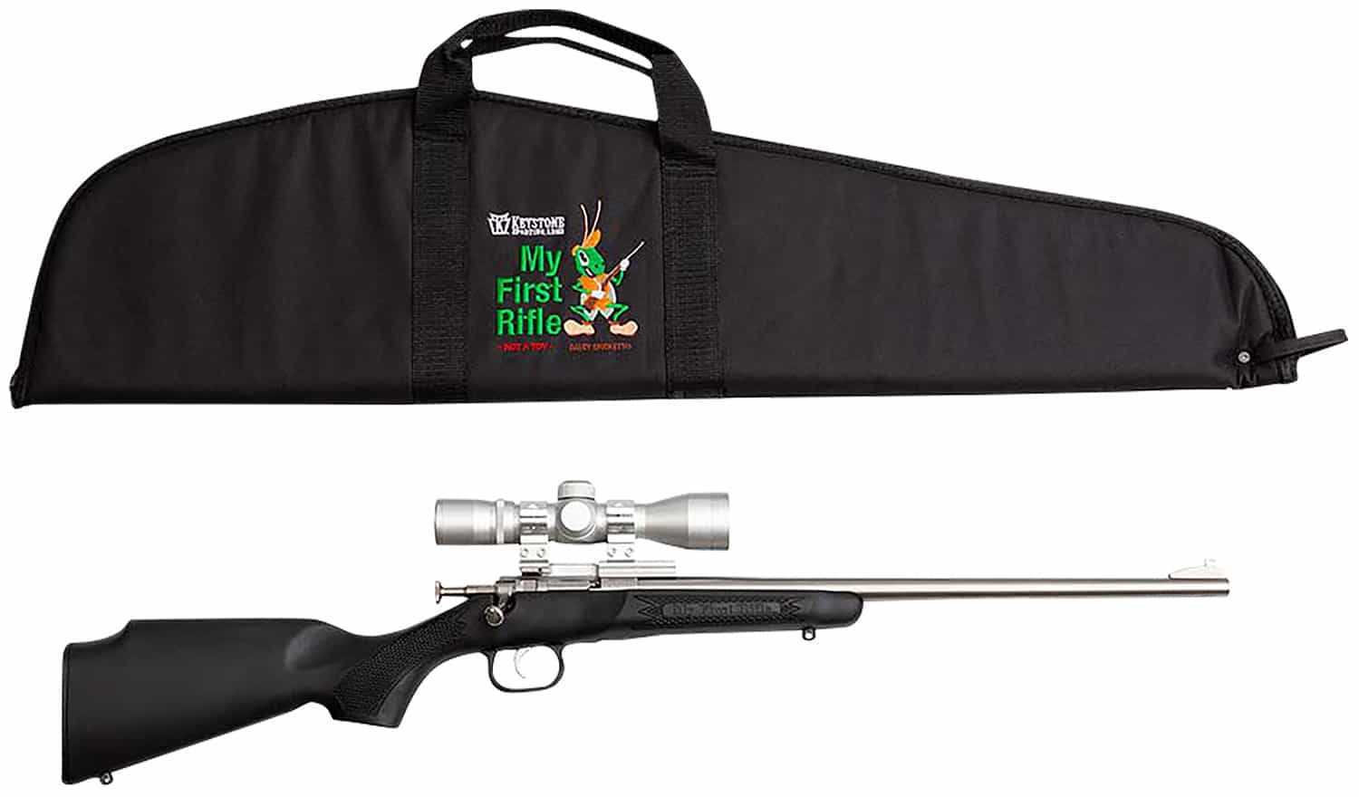 Crickett KSA2245BSC My First Rifle Package 22 S/L/LR Single Shot 16.10" Stainless Steel Barrel & Receiver, Black Synthetic Fixed Stock, 4x32 Scope