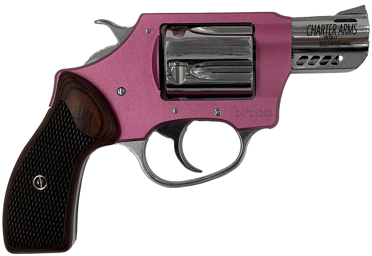 Charter Arms 53805 Coyote 380 ACP 5 Shot 2" High Polished Ported Barrel, High Polished Cylinder, Pink Aluminum Frame, Rosewood Checkered Grip, Exposed Hammer