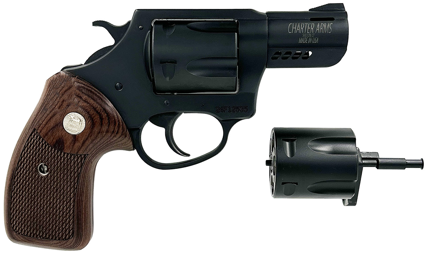 Charter Arms 13920 Mag Pug & Pitbull  38 Special 357 Mag 9mm 5 Shot 2.2" Black Passivate Classic Walnut Wood Grip