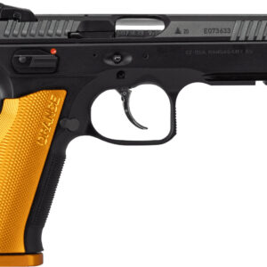 CZ-USA 91248 Shadow 2 9mm Luger 17+1 4.89" Stainless Steel Barrel, Black Nitride Optic Cut/Serrated Slide, Black Steel Frame w/Beavertail & Picatinny Rail, Orange Checkered Aluminum Grip
