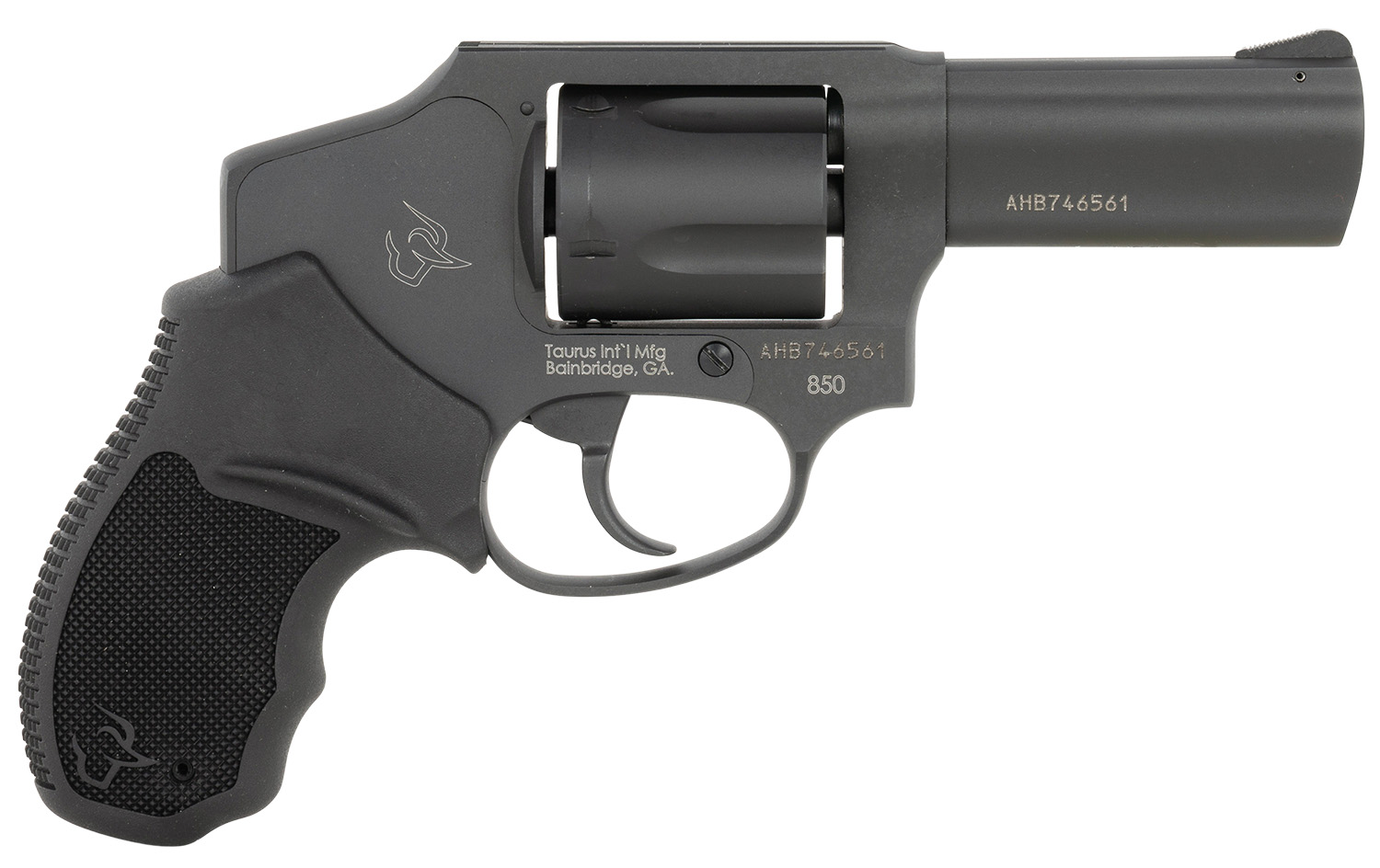 Taurus 2-850131 850 Small 38 Special 5 Shot 3" Matte Black Alloy Steel Barrel, Cylinder & Frame, Black Rubber Grip, Transfer Bar Safety, Concealed Hammer