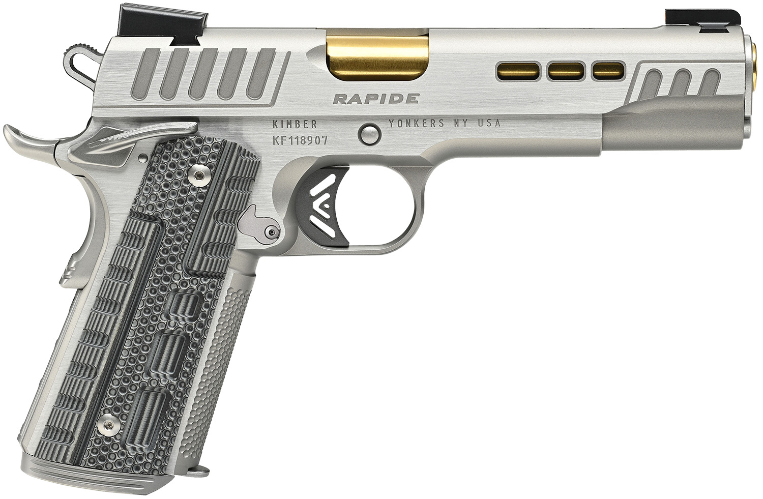 Kimber Mfg.,inc 3000423CA Rapide Dawn (CA) (MA) 45 ACP 8+1 5" KimPro Silver Front and Rear Serrations Stainless Steel Slide Gray/black Rapide G10 Grip