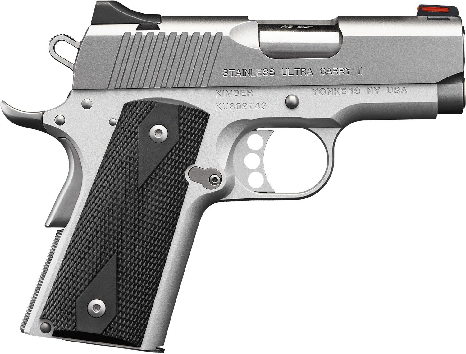 Kimber Mfg.,inc 3200062CA Stainless Ultra Carry II (CA) 45 ACP 7+1 3" Satin Silver Steel Slide Black Synthetic Double Diamond Checkering Grip