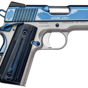 Kimber Mfg, Inc 3200273 Ultra II 9mm Luger 8+1 3" Stainless Match Grade Barrel, Engraved Sapphire Blue PVD Serrated Stainless Steel Slide, Satin Silver Aluminum Frame w/Beavertail, G10 Grip