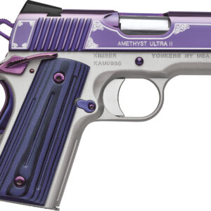 Kimber Mfg, Inc 3200363 Ultra II 45 ACP 7+1 3" Stainless Match Grade Barrel, Engraved Purple Amethyst PVD Serrated Stainless Steel Slide, Satin Silver Aluminum Frame w/Beavertail, G10 Grip