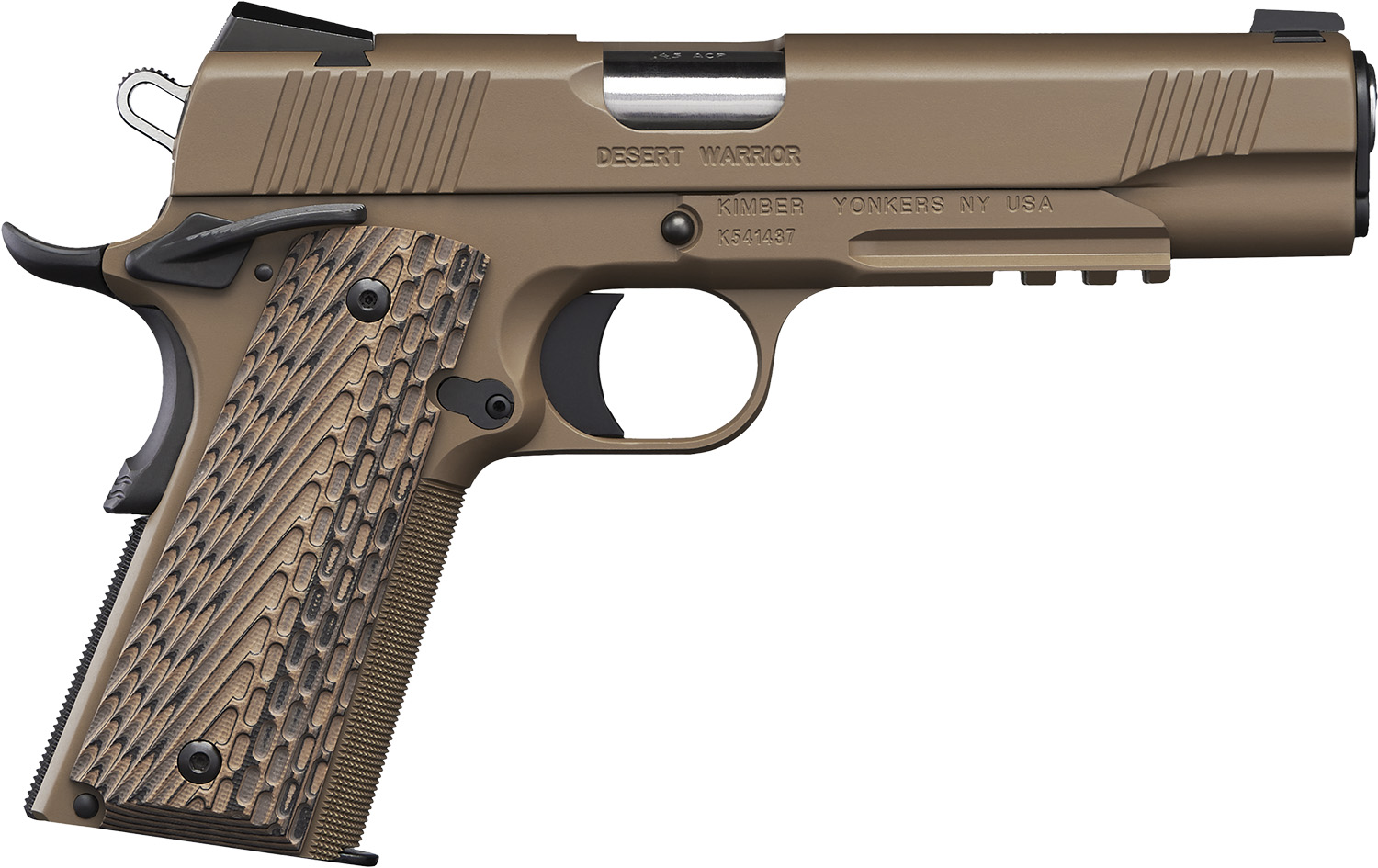 Kimber Mfg.,inc 3000236 Desert Warrior 45 ACP 7+1 5" Front Serrations Steel Slide Desert Tan KimPro II G-10 Grip