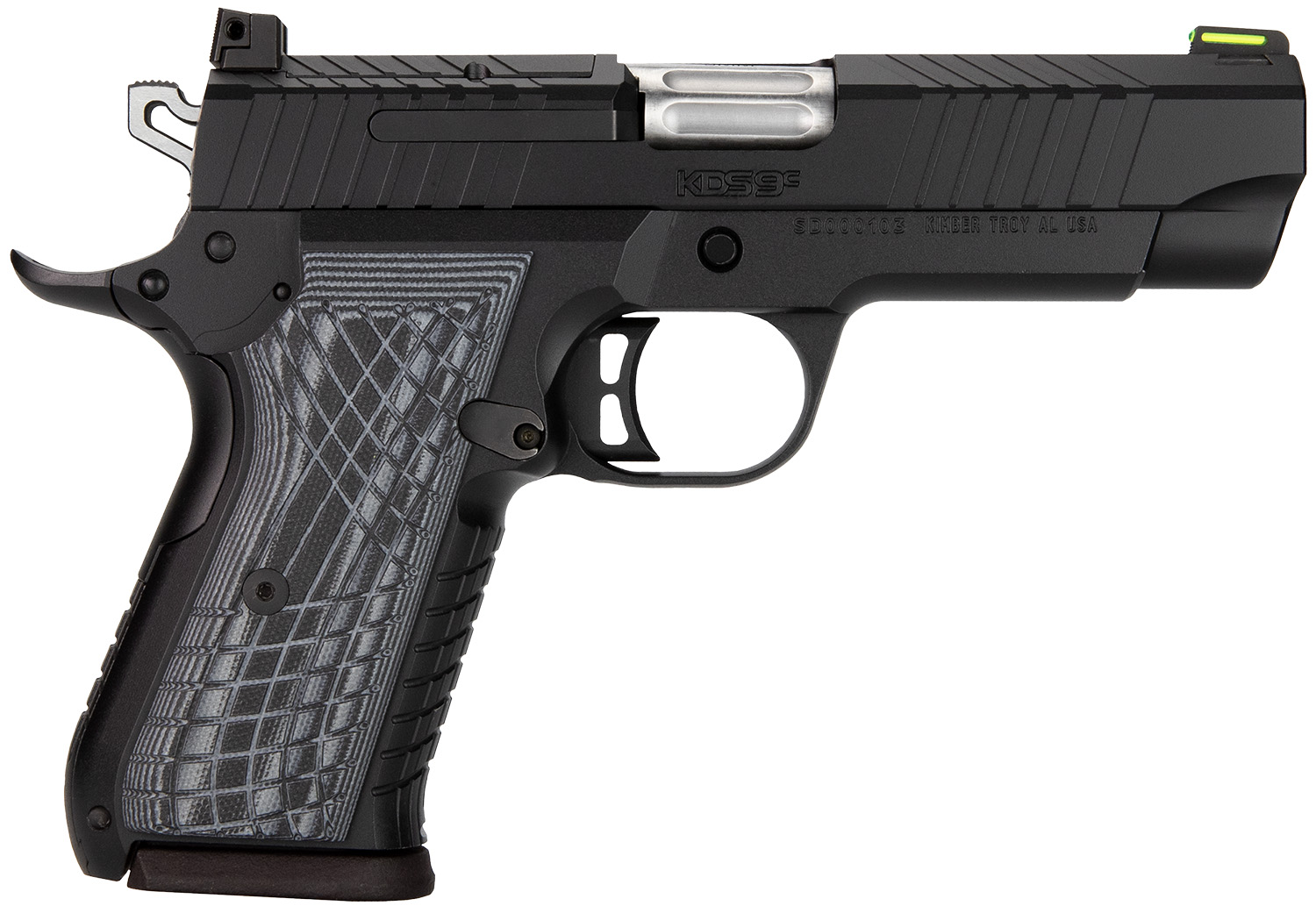 Kimber Mfg.,inc 3100010 KDS9C 9mm 15+1 4.09" KimPro Black Front and Rear Serrations Stainless Steel Slide Gray and Black G10 Crosshatch Grip