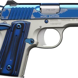 Kimber Mfg.,inc 3300090 Micro Sapphire NS 380 ACP 7+1 2.75" Polished Bright Blue PVD Coating Cut Scroll Engraving and Border Stainless Steel Thin blue/black ball-milled G-10 Grip