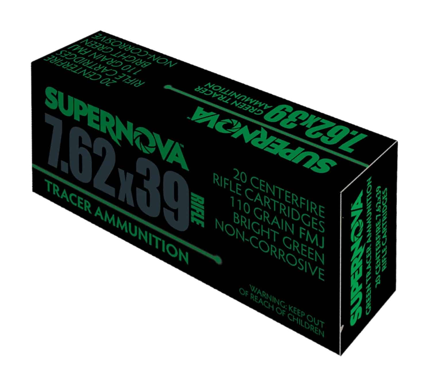 Supernova PMSN762G Green Tracer 7.62mm 110 gr Full Metal Jacket 20 Per Box/ 50 Cs