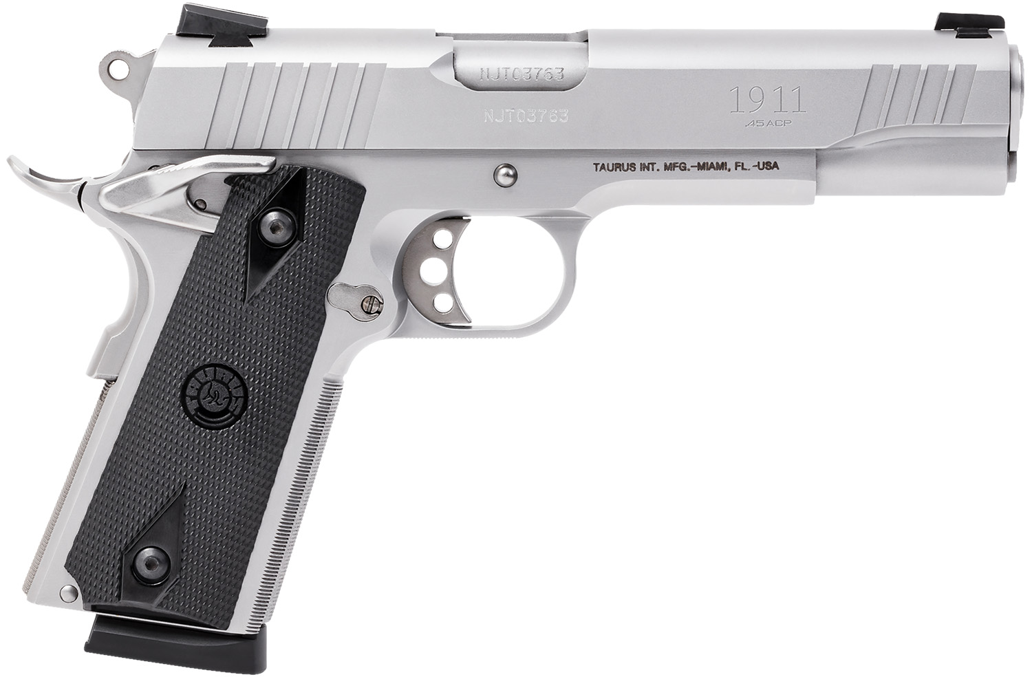Taurus 1-191109 1911 Full Size Frame 45 ACP 8+1 5" Matte Stainless Steel Barrel, Serrated Slide, Matte Stainless Steel Frame w/Beavertail, Black Checkered Polymer Grip, Right Hand