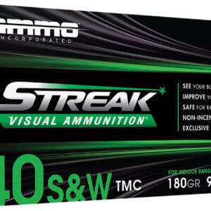 Ammo Inc 40180TMCSTRKGRN50 Streak Visual (GREEN) 40S&W 180gr Total Metal Case 50 Per Box/20 Case