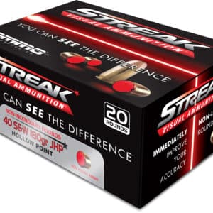 Ammo Inc 40180JHPSTRKRED Streak Visual (RED) 40S&W 180gr Jacketed Hollow Point 20 Per Box/10 Case
