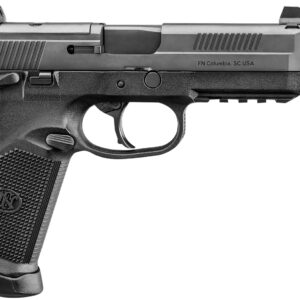 FN 66102271 FNX w/Optic 45 ACP 15+1 5.30" Black Steel Threaded Barrel, Optic Ready/Serrated Stainless Steel Slide & Polymer Frame w/Picatinny Rail, Holosun 407C Red Dot, Ambidextrous