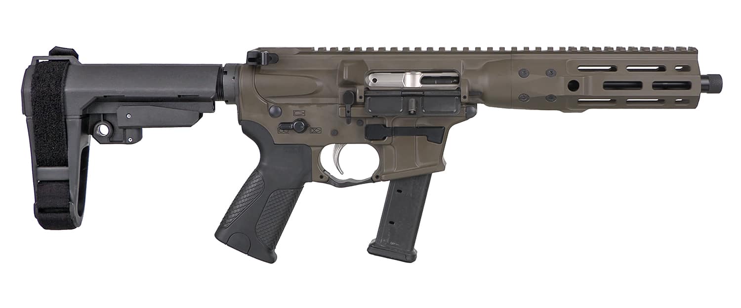 LWRC ICP9PBC8SBA3 IC-9 9mm Luger 8.50" 33+1 Black Nitride Threaded Barrel, Patriot Brown Anodized Aluminum Picatinny Rail Receiver, SB Tactical SBA3 Brace, LWRC Ultra Combat Grip, Ambidextrous