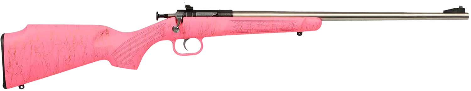 Crickett KSA2441 Gen2 Youth 22 LR 1rd 16.13" Stainless Single Shot Barrel, Stainless Steel Receiver, Pink w/Gold Webbing Fixed Synthetic Stock