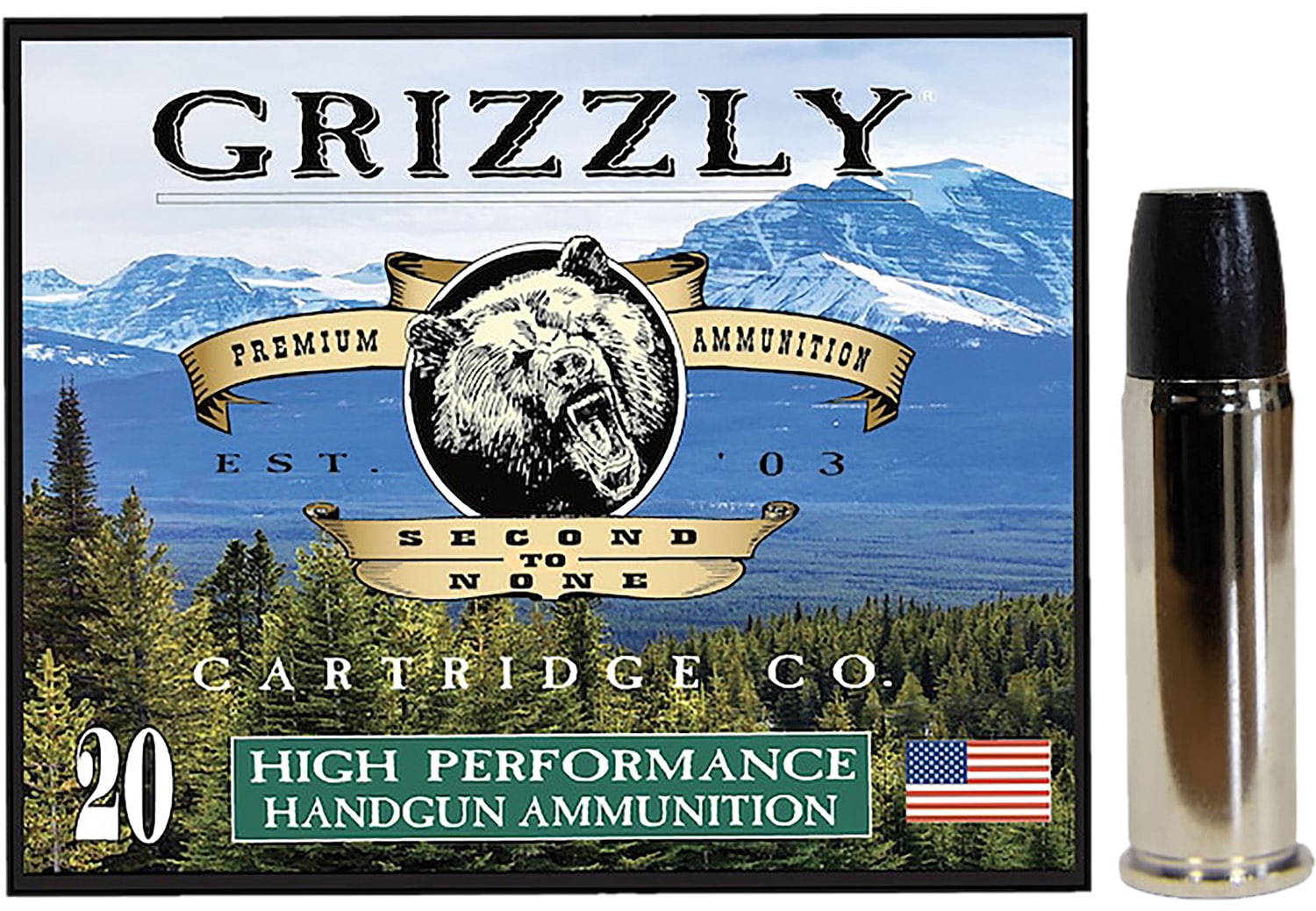 Grizzly Ammo GC44M+P1 44RemMag+P+ 355gr Wide Long Nose Gas Check 20 Per Box/10 Case