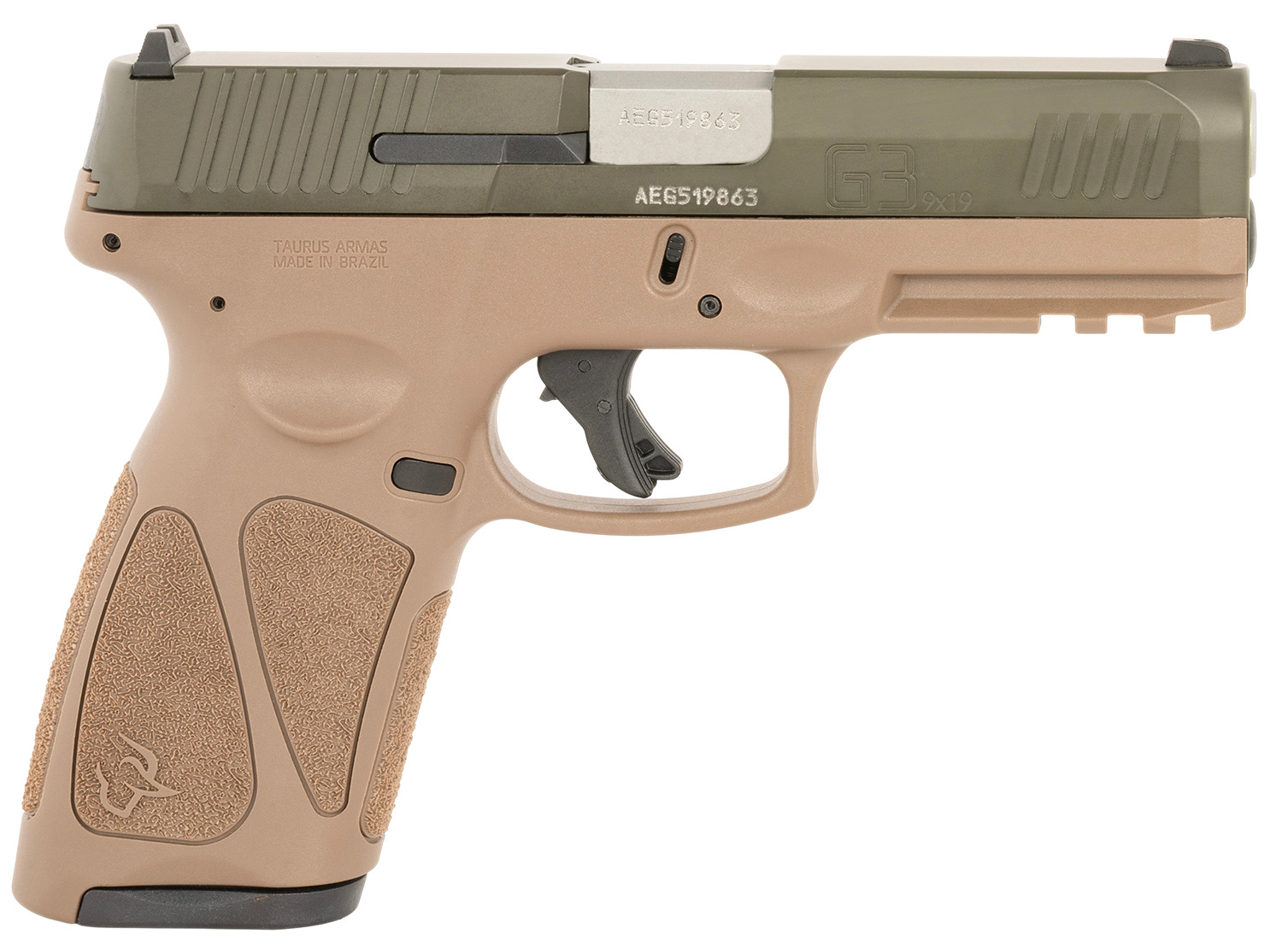 Taurus 1-G3B94BB G3 Full Size Frame 9mm Luger 17+1 4" Stainless Steel Barrel, Mil-Spec Green Cerakote Stainless Steel Serrated Slide, Brown Polymer Frame w/Picatinny Rail