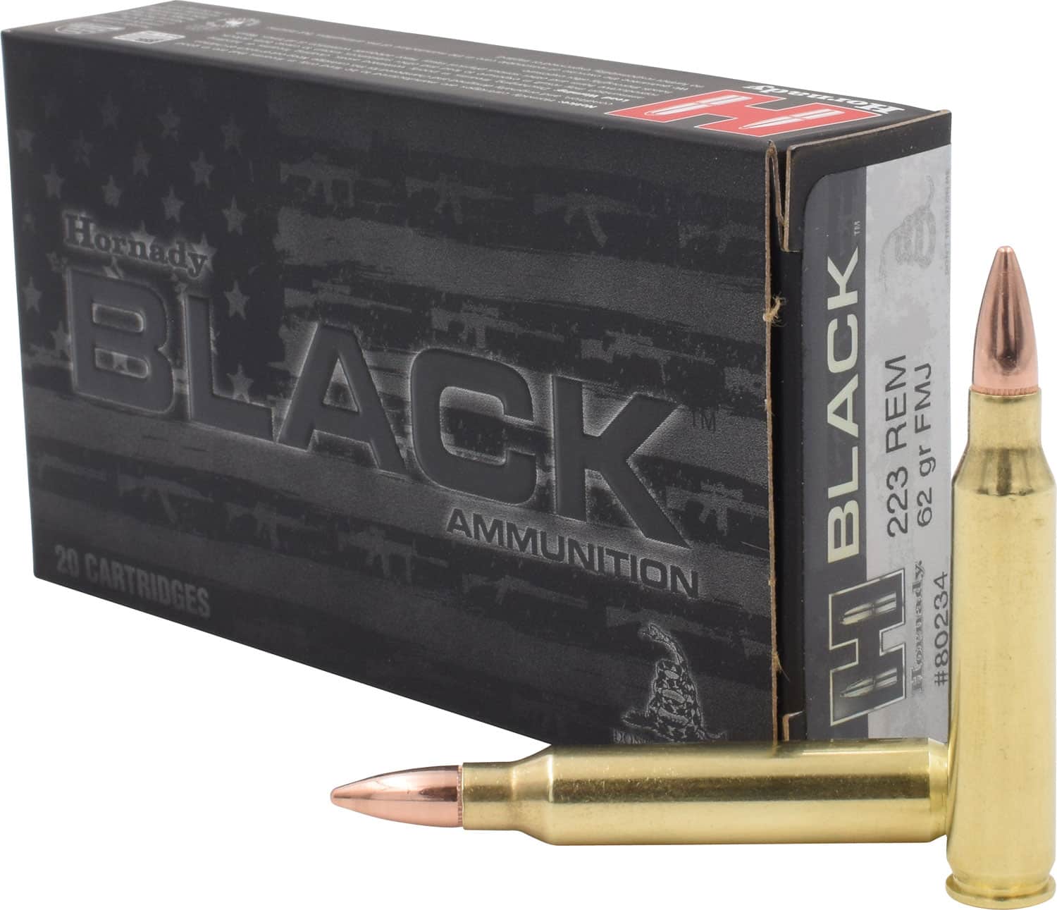 Hornady 80234 Black 223Rem 62gr Full Metal Jacket 20 Per Box/10 Case