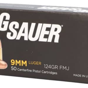 Sig Sauer E9MMB250 Elite Ball 9mmLuger 124gr Full Metal Jacket 50 Per Box/20 Case