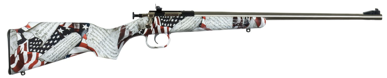 Crickett KSA3168 Youth 22 LR 1rd 16.12" Stainless Steel Barrel, Fixed Front/Adjustable Rear Peep Sights, American Flag/Amendment Synthetic Stock w/11.5" LOP, Rebounding Firing Pin Safety
