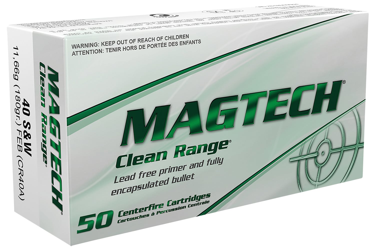 Magtech CR40A Clean Range 40S&W 180gr Fully Encapsulated Bullet Flat 50 Per Box/20 Case