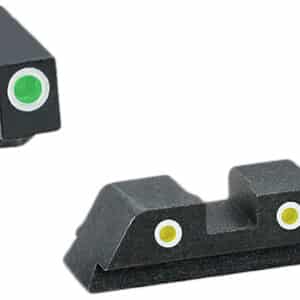 AmeriGlo GL115 Classic Tritium Sight Set for Glock  Green Tritium White Outline Front Sight-Yellow Tritium White Outline Rear Sight
