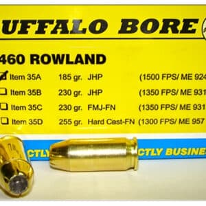 Buffalo Bore Ammunition 35A20 Personal Defense Strictly Business 460Rowland 185gr Jacket Hollow Point 20 Per Box/12 Case