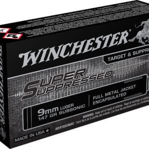 Winchester Ammo SUP9 Super Suppressed 9mmLuger Subsonic 147gr Encapsulated Full Metal Jacket 50 Per Box/10 Case
