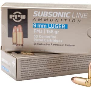PPU PPS9MM Subsonic 9mmLuger Subsonic 158gr Full Metal Jacket 50 Per Box/20 Case