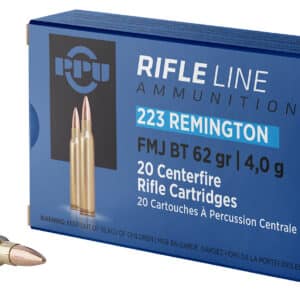 PPU PP223F2 Standard Rifle 223Rem 62gr Full Metal Jacket Boat Tail 20 Per Box/50 Case