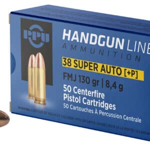 PPU PPH38SU Handgun 38Super+P 130gr Full Metal Jacket 50 Per Box/10 Case