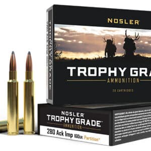 Nosler 60044 Trophy Grade  280Ackley Improved 160gr Nosler Spitzer Partition 20 Per Box/10 Case