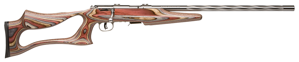 Savage Arms 96771 93R17 BSEV Full Size 17 HMR 5+1 21" Satin Spiral Fluted Barrel, Satin Drilled & Tapped Stainless Steel Receiver, Royal Jacaranda Thumbhole Laminate Stock, Right Hand
