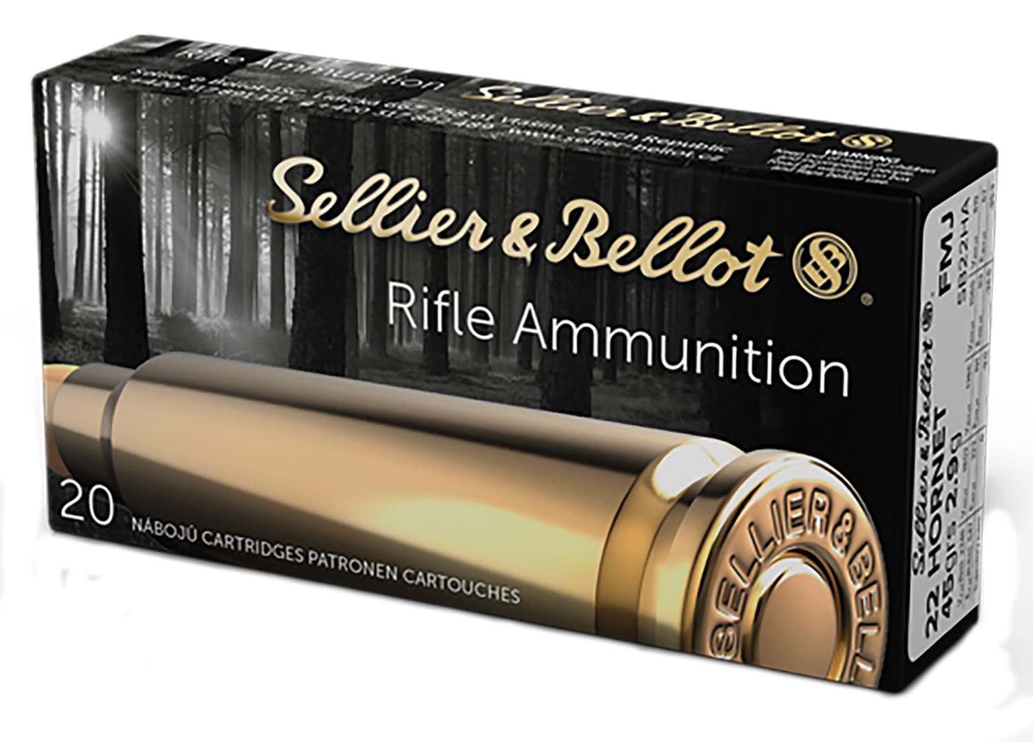 Sellier & Bellot SB22HA Rifle 22Hornet 45gr Full Metal Jacket 20 Per Box/90 Case