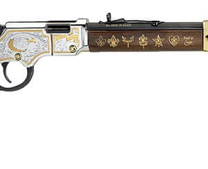 Henry H004ES Golden Boy Eagle Scout Tribute Edition 22 Short Caliber with 16 LR/21 Short Capacity, 20" Octagon Barrel, Nickel-Plated Metal Finish & American Walnut Stock Right Hand