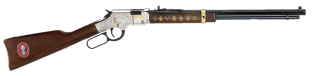 Henry H004ES Golden Boy Eagle Scout Tribute Edition 22 Short Caliber with 16 LR/21 Short Capacity, 20" Octagon Barrel, Nickel-Plated Metal Finish & American Walnut Stock Right Hand